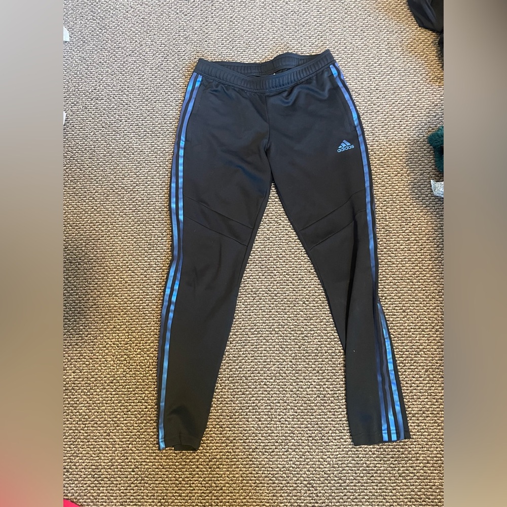 Adidas women’s Black Leggings with Blue Stripes